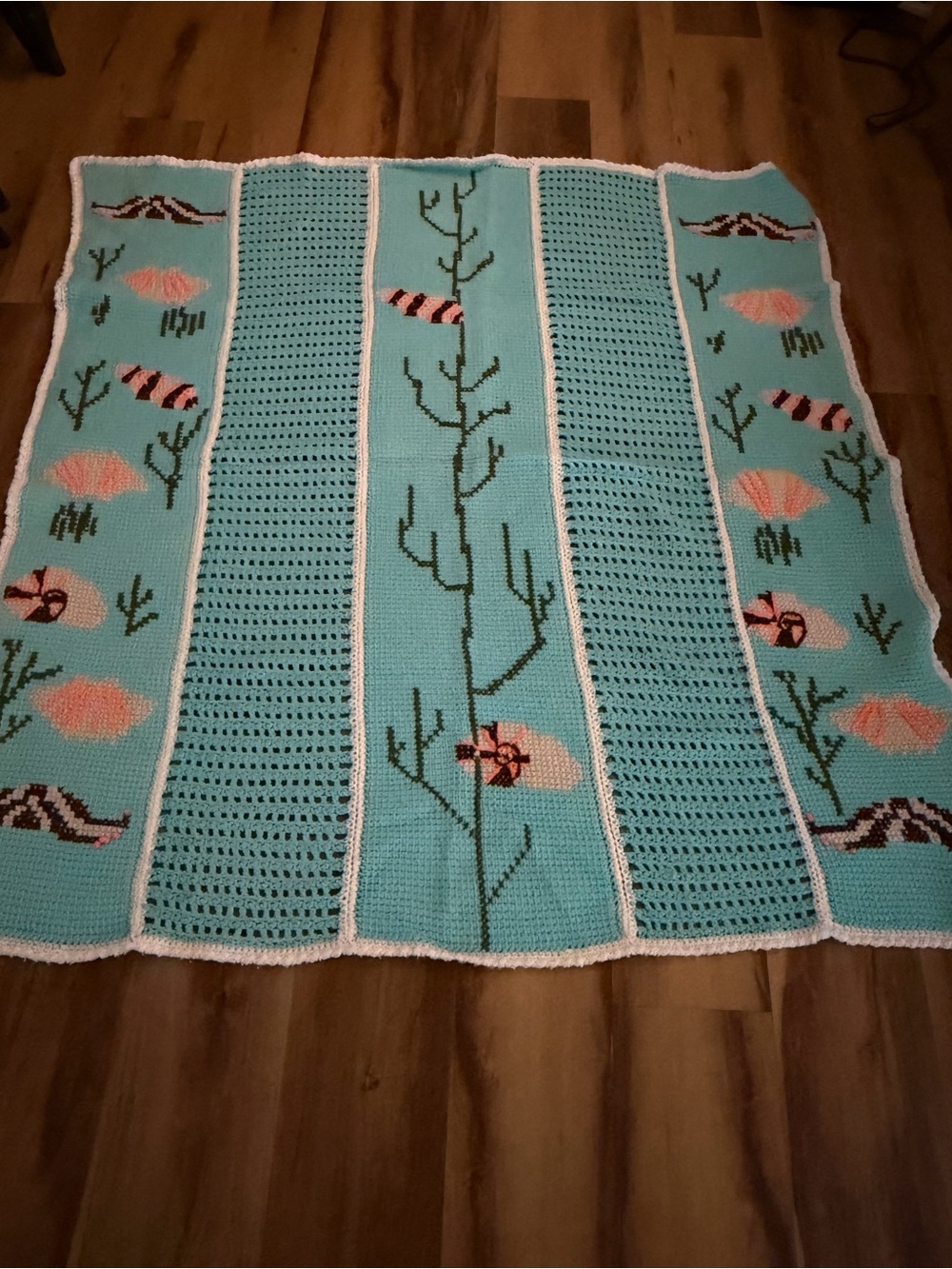 Handmade Aqua Ocean-Themed Crochet Throw Blanket
